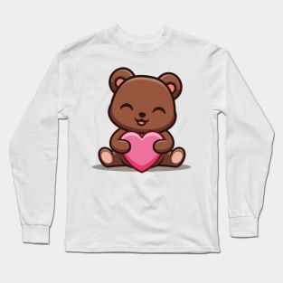 Cute Kawaii Teddy with Heart Long Sleeve T-Shirt